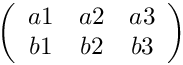 $ 
\left( 
\begin{array}{ccc}
a1 & a2 & a3 \\
b1 & b2 & b3 
\end{array}
\right)
$